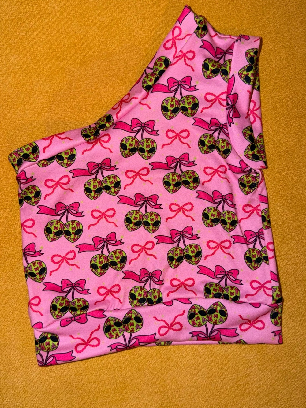 Handmade Girls Pink Cherry-Print One-Shoulder Tank Top
